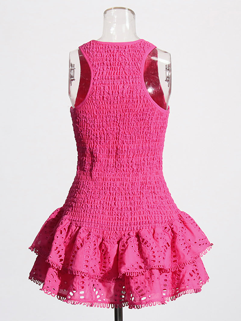 Fashion Sleeveless Embroider Ruffle Mini Dress