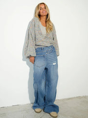 Distressed Washed Wide Leg Jeans
