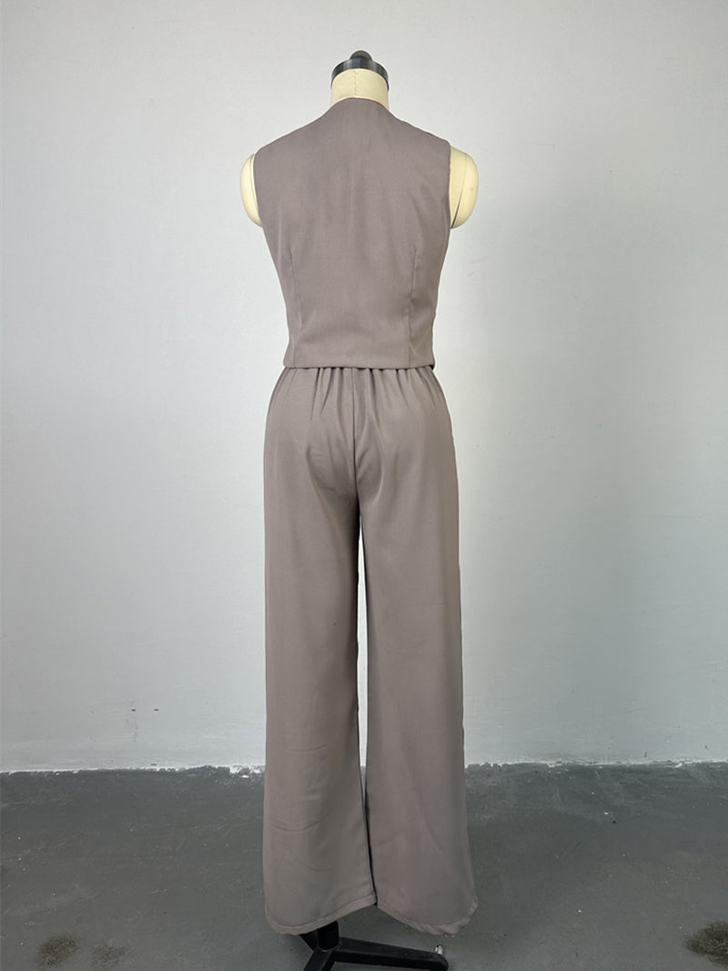 Sleeveless Waistcoat Wide Leg Suit Pants Set