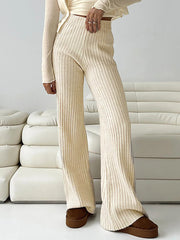 Casual Elastic Waist Ribbed Wide Leg Pants