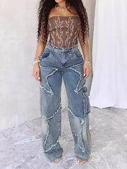 Retro Loose Star Tassels Slim Jeans