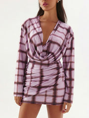 Plaid Cowl Neck Shirt Mini Dress