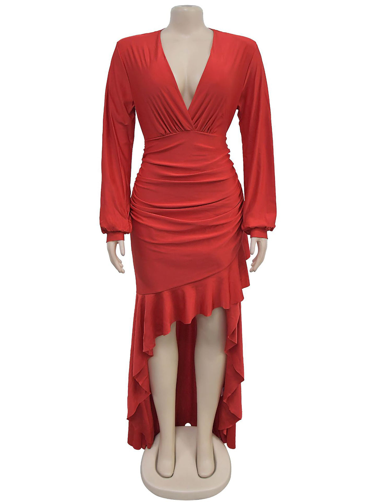 Sexy Deep V Neck Ruffle Maxi Dress