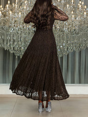 Fashion Glisten Lace See through Pleated Maxi Dress