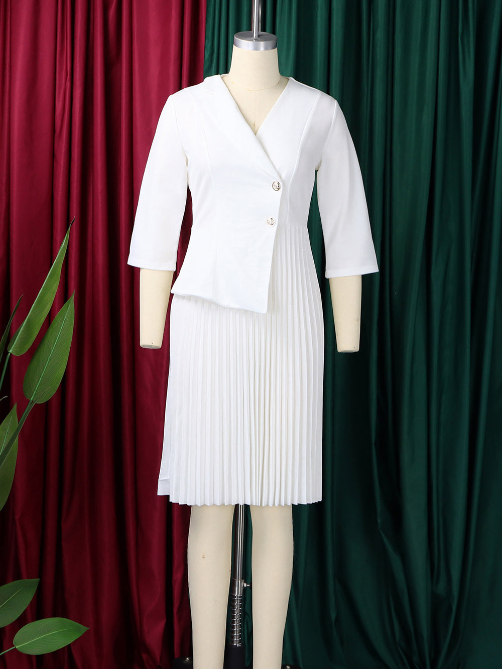 Elegant Turndown Collar Shirt Pleated Midi Dress