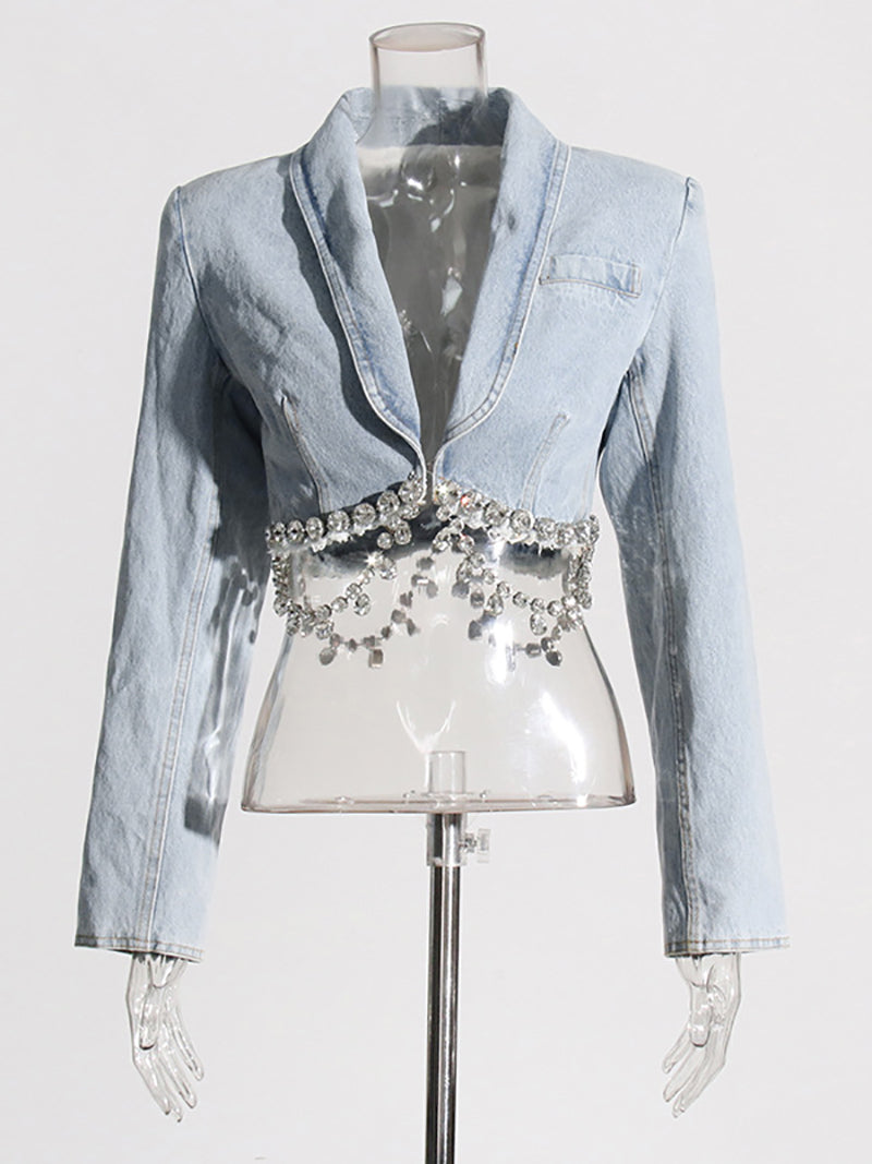 Fashion Rhinestone Chain Denim Jacket