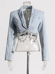 Fashion Rhinestone Chain Denim Jacket