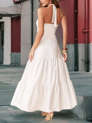 Sexy Halter Lace-up Slim Tiered Maxi Dress
