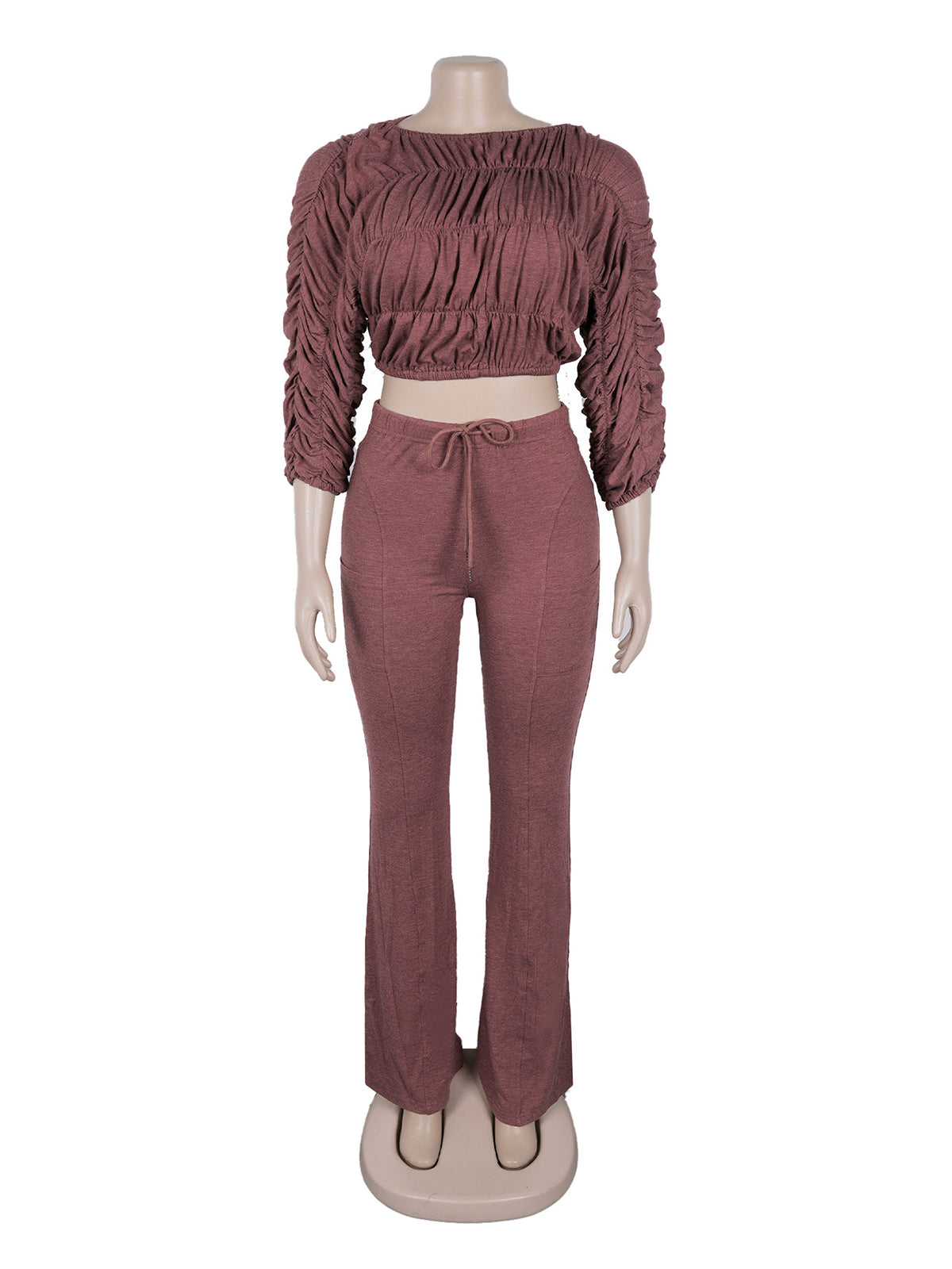 Casual Off Shoulder Pleated Crop Top Two Piece Sets