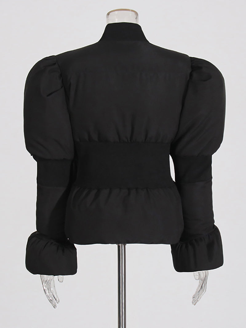 Padded Satin Down Peplum Jacket Coat