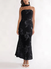 Elegant Embroidered Floral Mesh Slim Maxi Dress