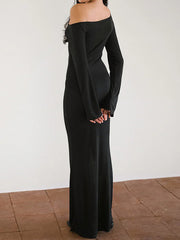 Fashion One Shoulder Long Sleeve Maxi Dress