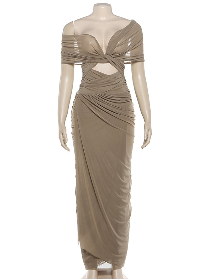 Sexy Draped See-through Slim Maxi Dress