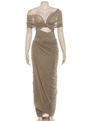 Sexy Draped See-through Slim Maxi Dress