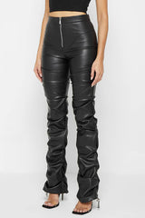 Casual PU Leather Ruched Pants
