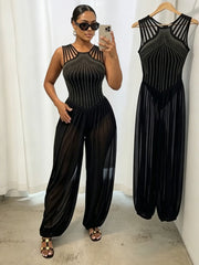 Rhinestone Mesh Halter Jumpsuit