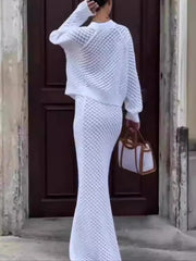 Elegant Slim Knit Hollow Out Cardigan Long Skirts Sets