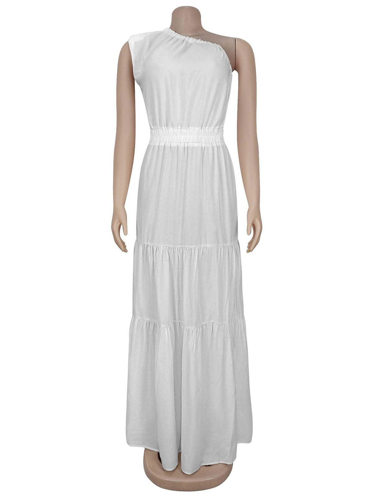 Casual Oblique Collar Patchwork High Waist Maxi Dress