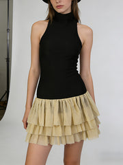 Fashion Slim Sleeveless Ruffle Mini Dress