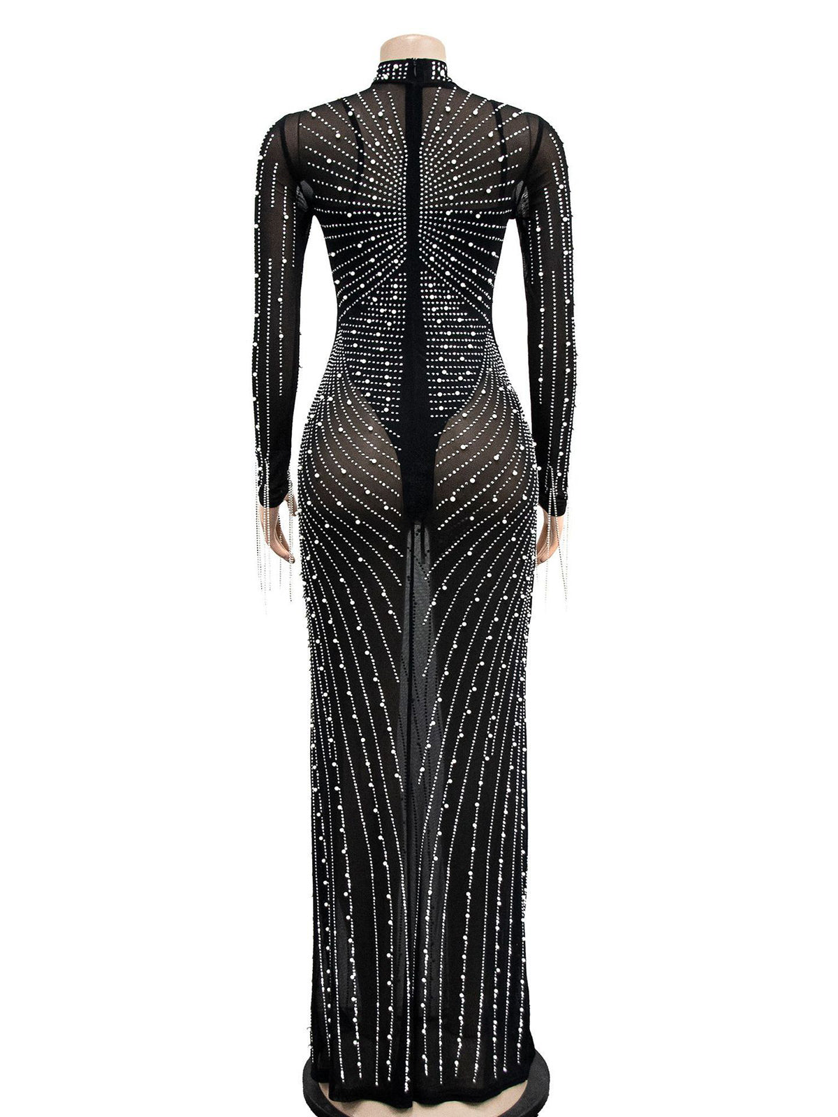 Sexy Rhinestone Sheer Mesh Party Club Maxi Dress