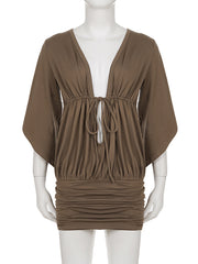 Sexy Deep V Lace-up Package Hip Mini Dress