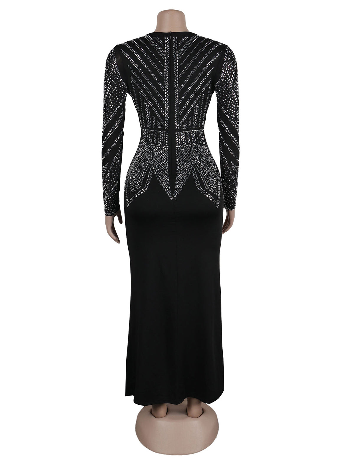Sexy See Through Mesh Rhinestone Split Maxi Dress