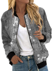 Fashion Zip Up Long Sleeve Print Casual Jacket