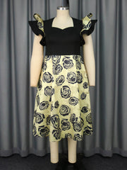 Ruffle Sleeve A-Line Jacquard Dress Party Gowns