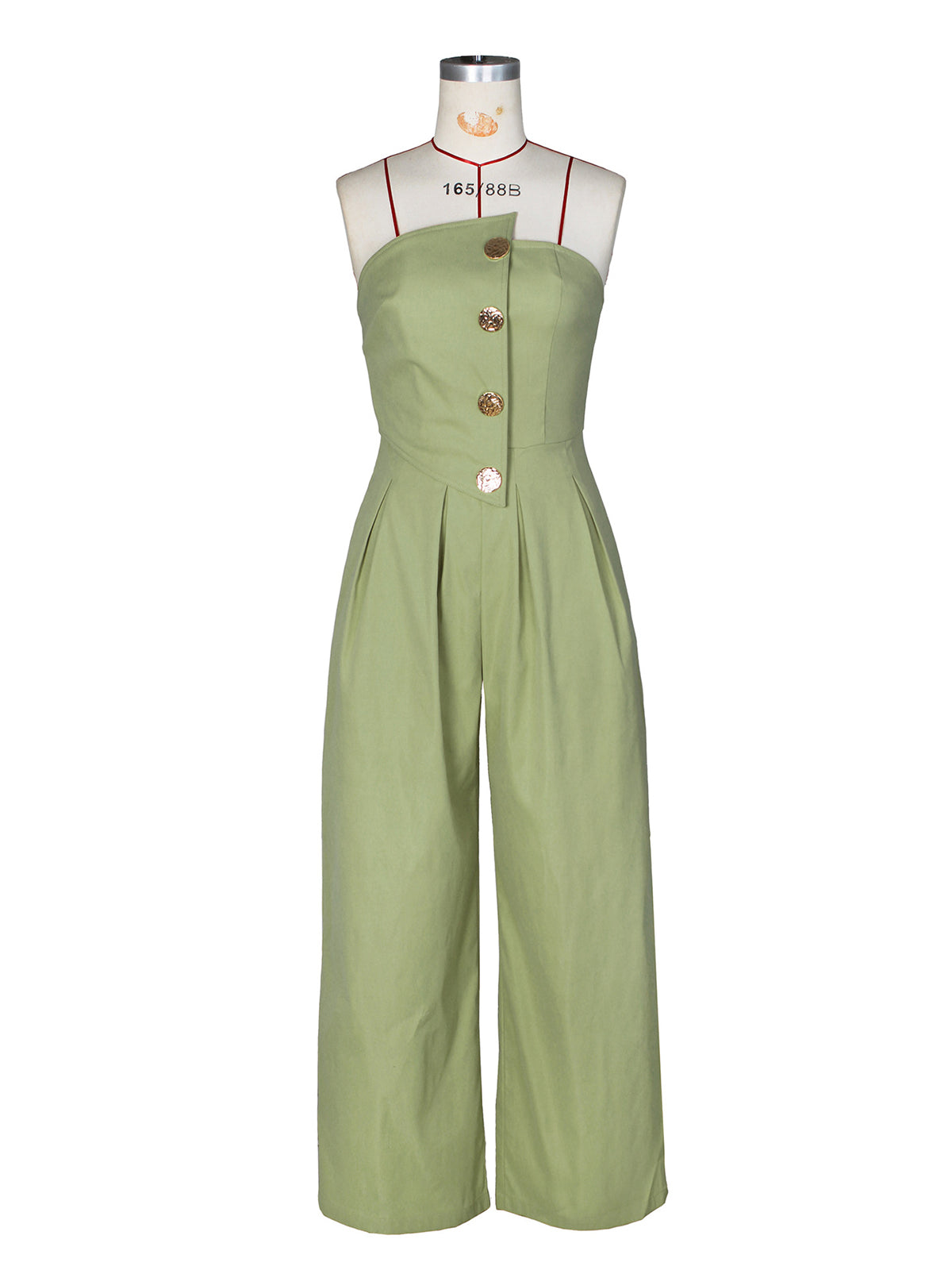 Metal Button Decor Strapless Wide Leg Jumpsuit