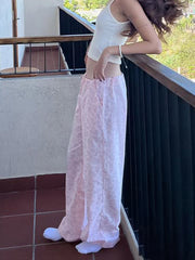 Drawstring Casual Floral Straight Trousers