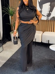 Fashion Sleeveless Crop Top And Trousers Two-Piece Set