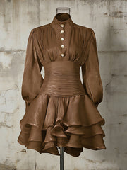 Elegant High-Neck Ruffled Detail Mini Dress