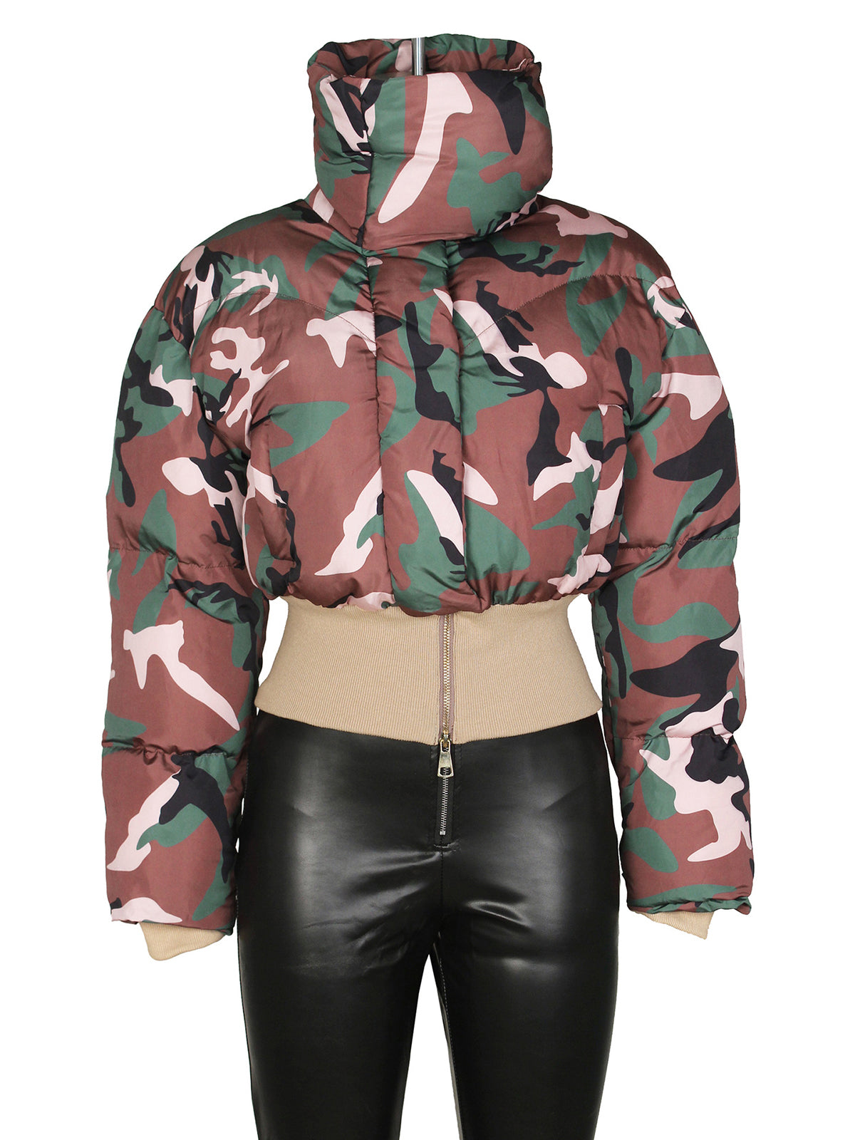 Retro Camo Print Warm Short Down Jacket