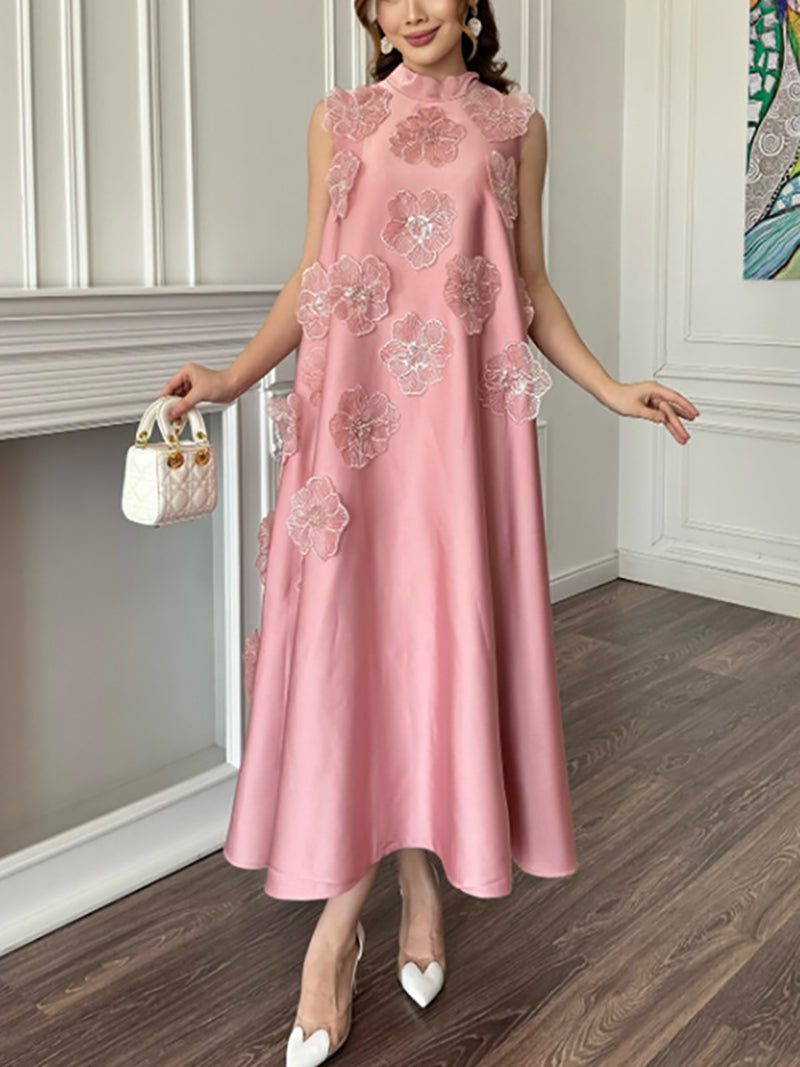 Elegant Floral Embellished Sleeveless A-Line Maxi Dress