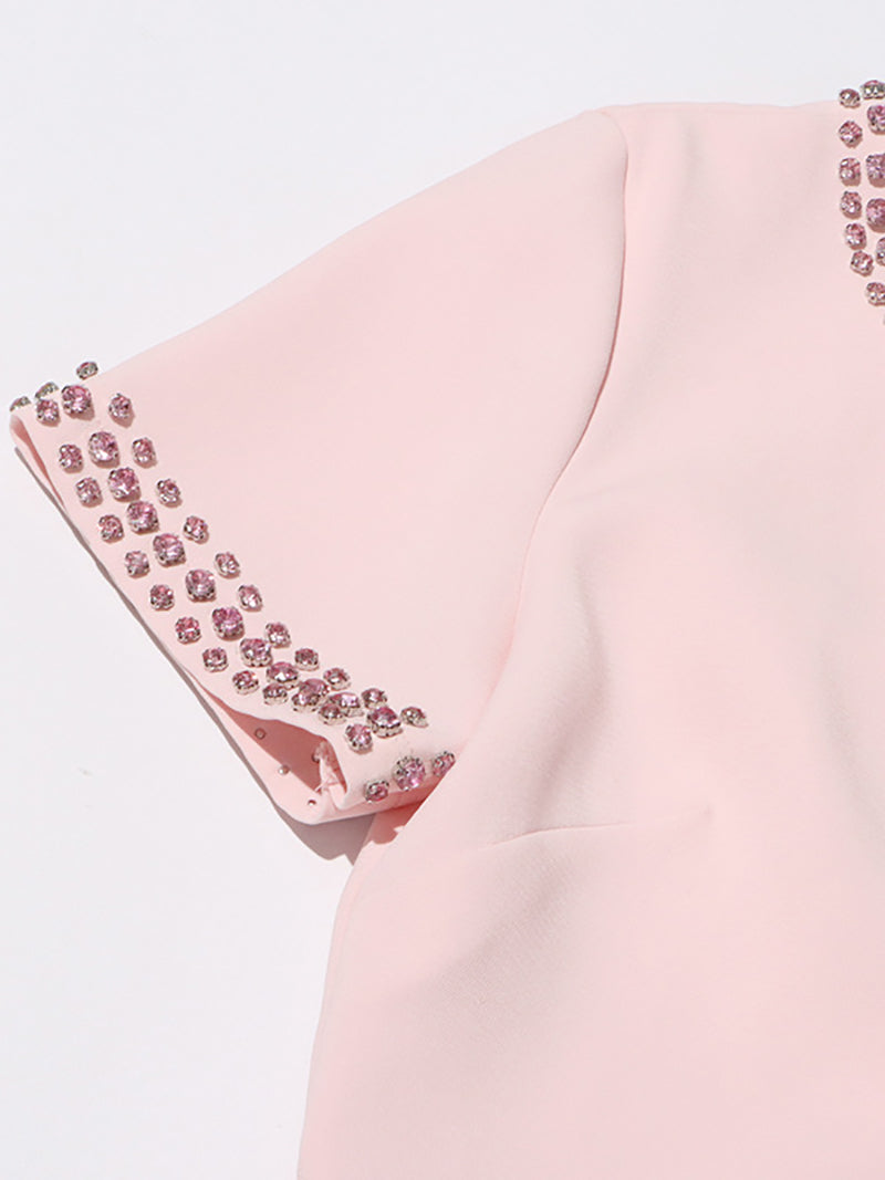 Elegant Crystal Embellished Bow Midi Dress