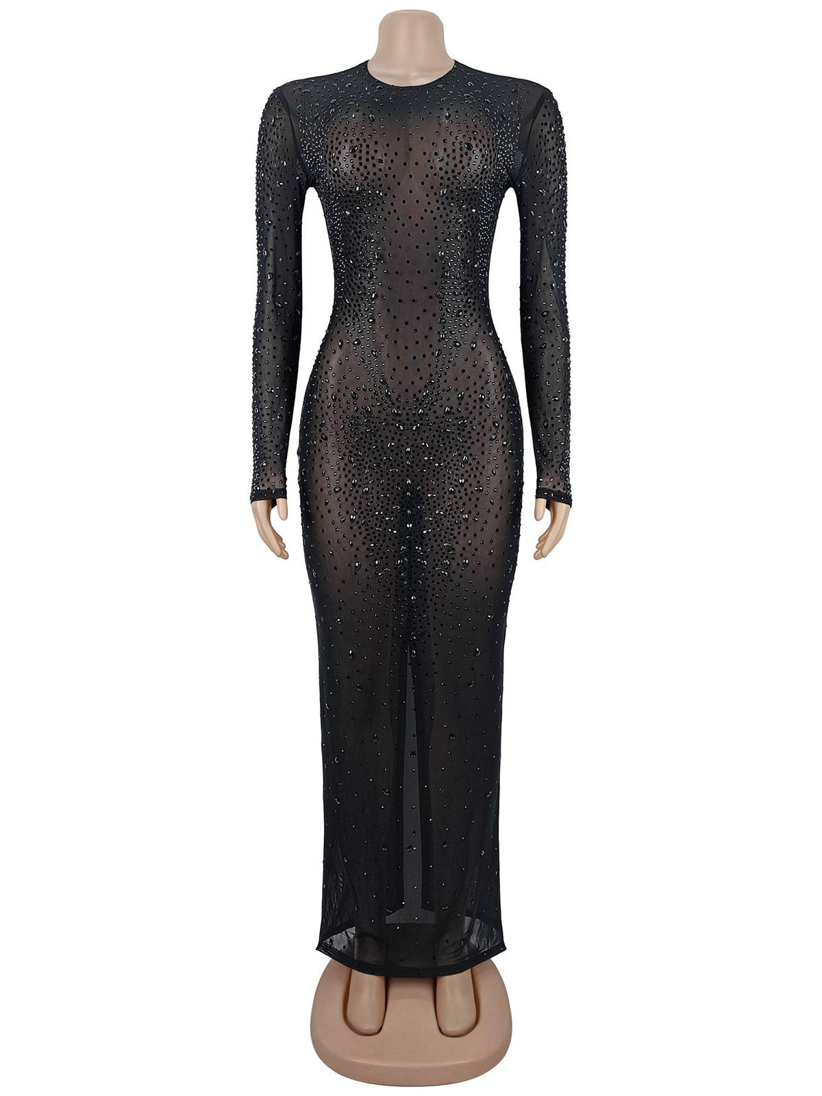 Sexy Rhinestone Mesh Sheer Bodycon Dress