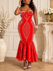Beaded Rhinestone Strapless Bodycon Dress