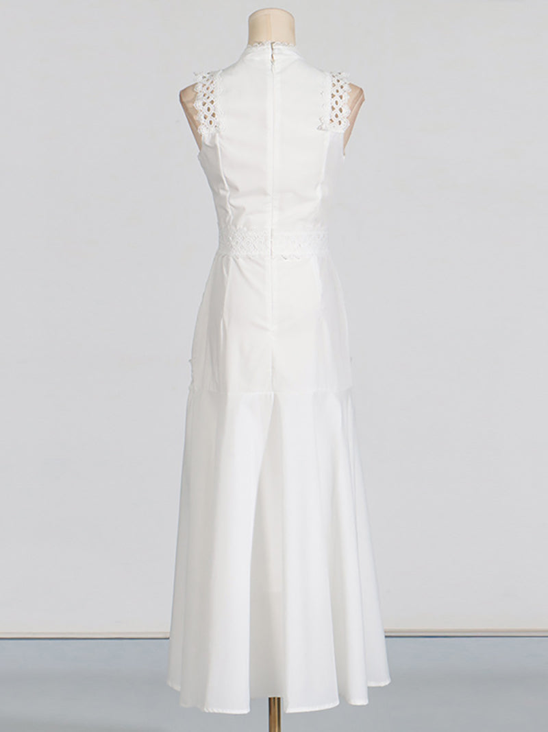 Elegant Lace Patchwork Sleeveless Midi Dress