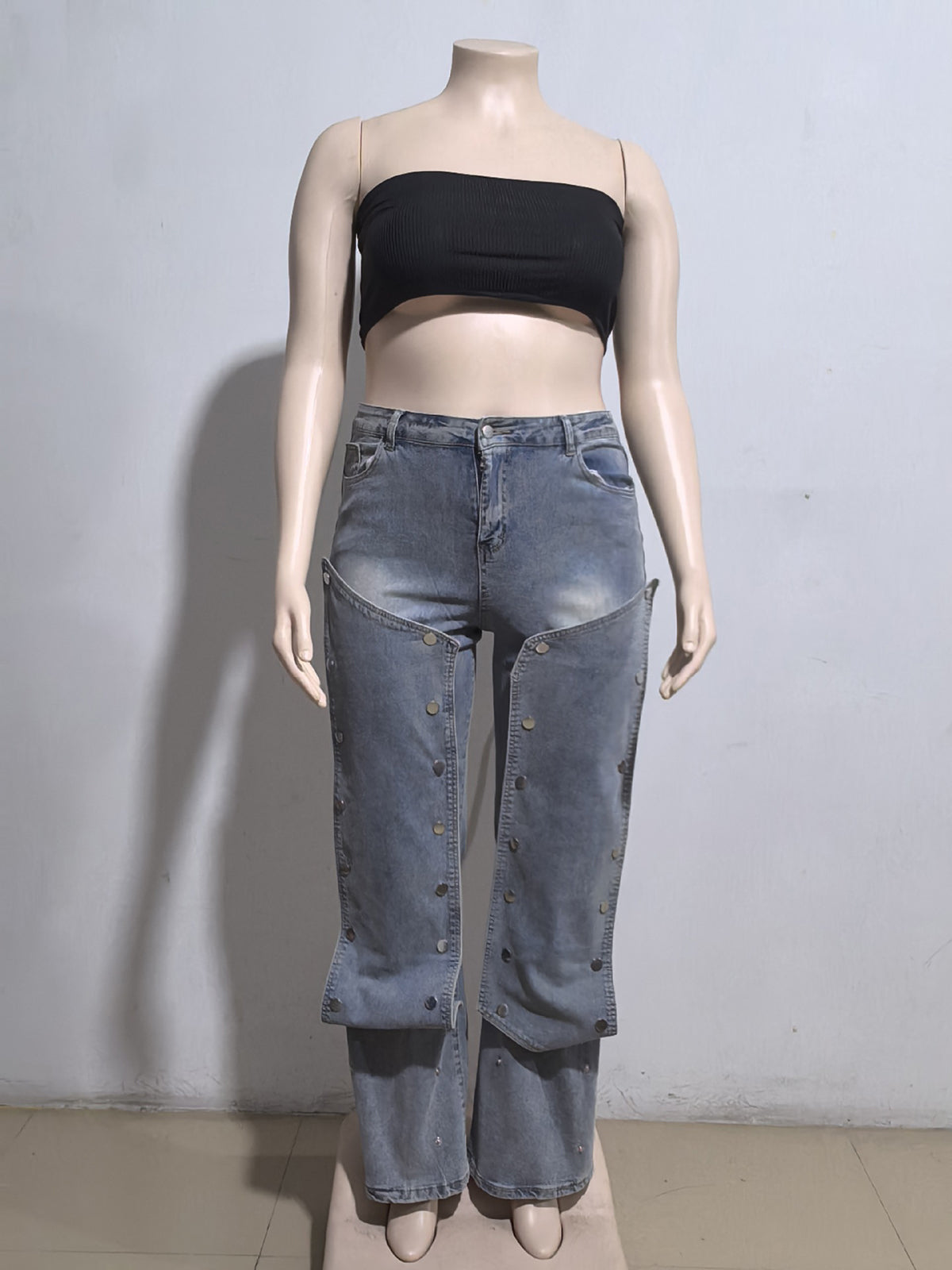 High Waist Straight-Leg Detachable Button Jeans