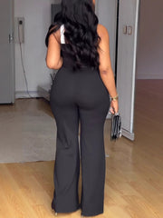 Sexy Color Block Halter Wide Leg Jumpsuit