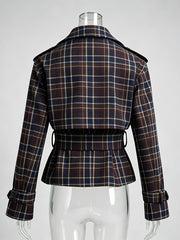 Belted Plaid Cropped Jacket-boutique