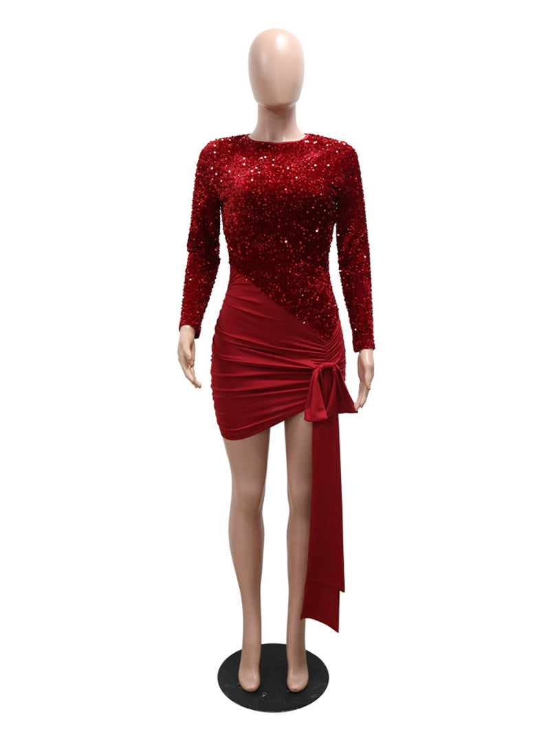 Round Collar Sequin Irregular Party Dress