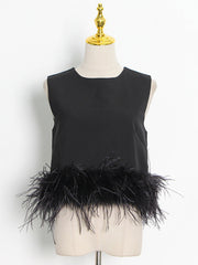 Casual Solid Color Sleeveless Feather Top