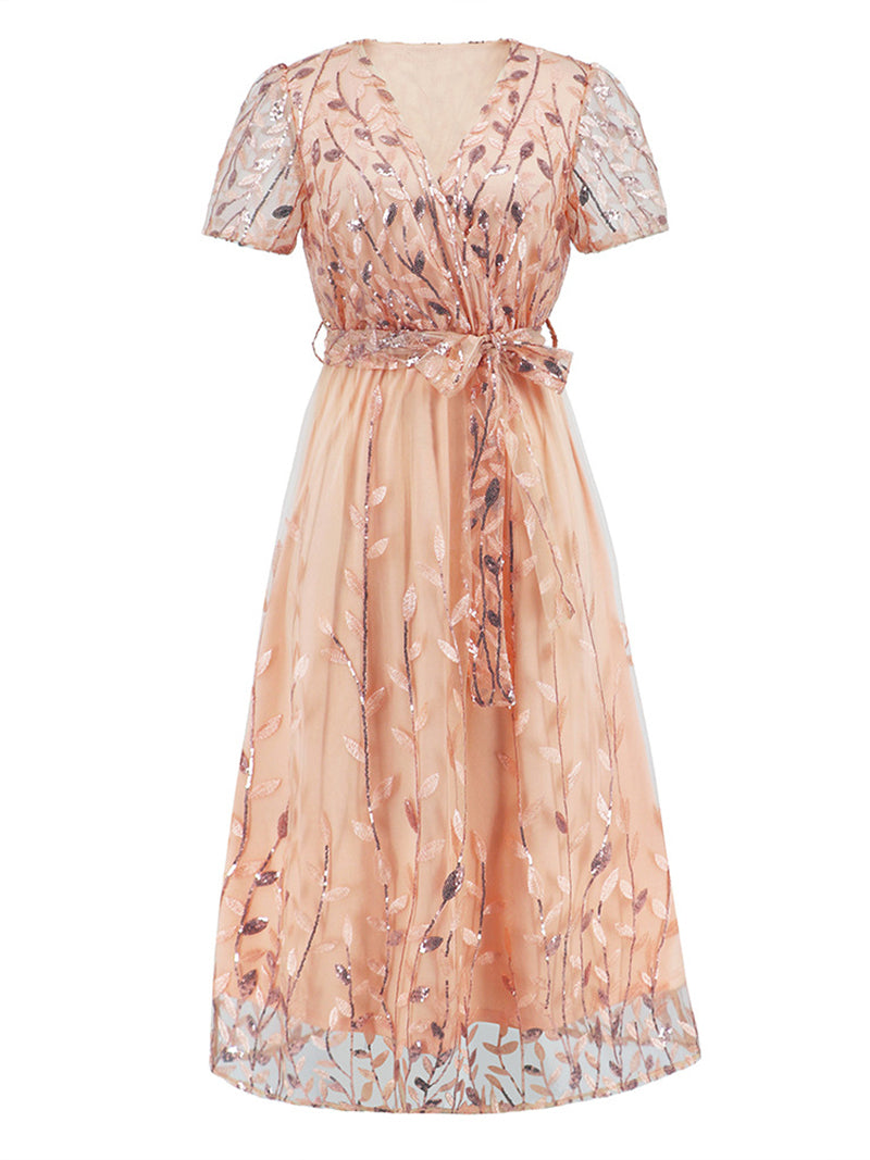 Fashion V-neck Sequin Lace-up Slim Party Dress