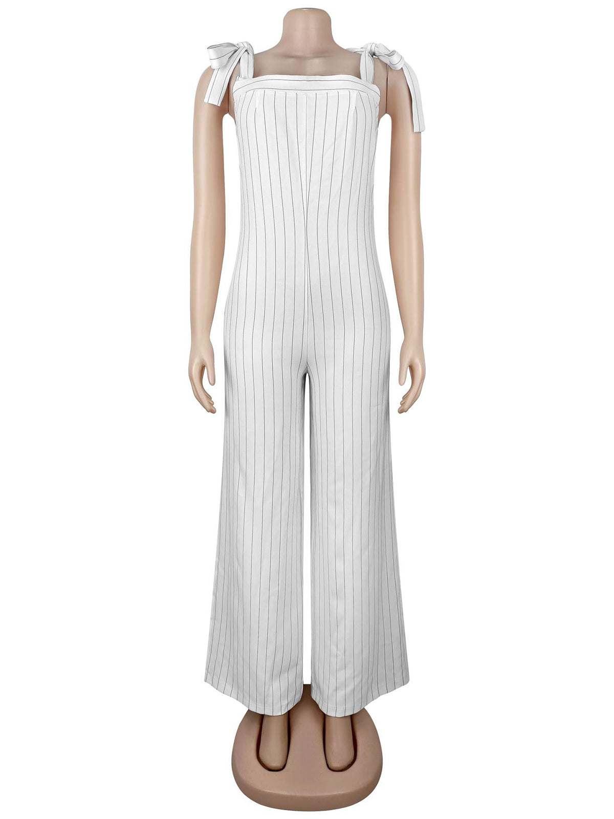 Casual Striped Tie-Shoulder Wide Leg Jumpsuit