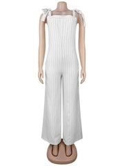 Casual Striped Tie-Shoulder Wide Leg Jumpsuit