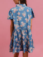 Vintage Loose Floral Print Shirt Dress