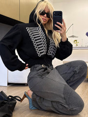 Cropped Zip Front Hooded Sweatshirt
