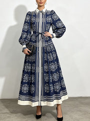 Vintage Printed Belted Maxi Dress-boutique