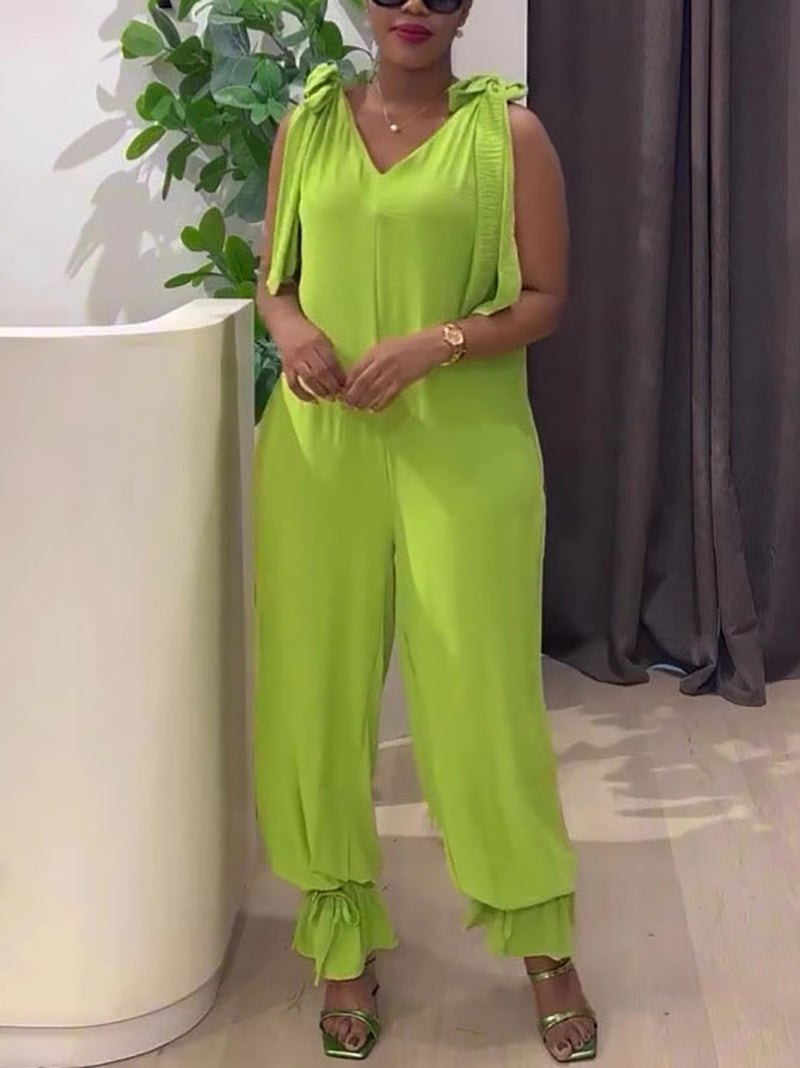 Casual Sleeveless Bow Shoulder Strap Jumpsuit